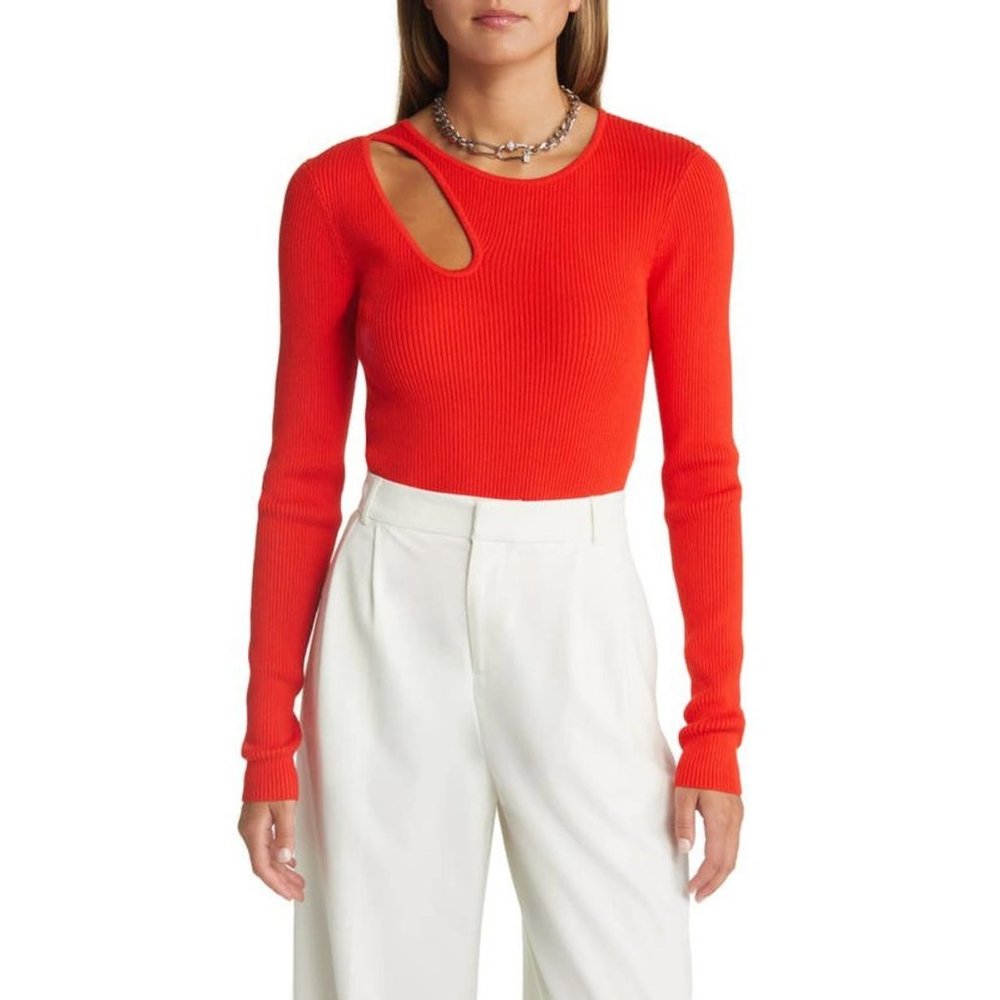 Open Edit New Cutout Rib Sweater in Scarlett size XL